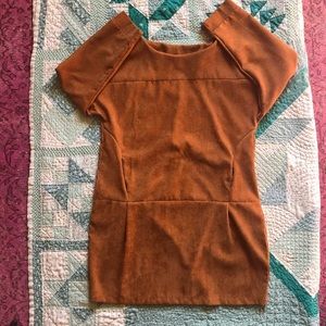 Corduroy long sleeved dress in ochre